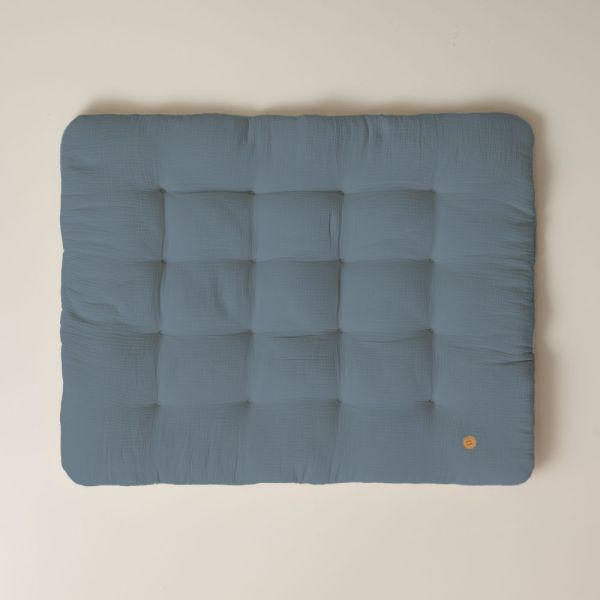  Baby play mat in 85x110 size in denim blue organic muslin cotton from Petite Amélie