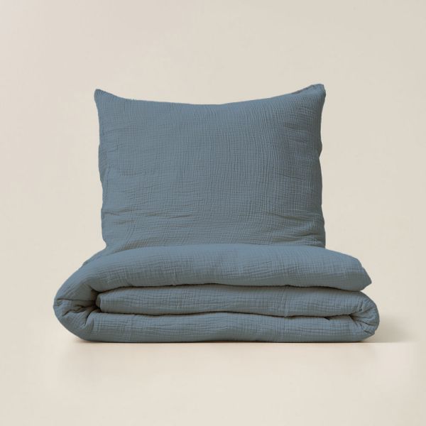 Single duvet cover in 140x200 denim blue muslin cotton from Petite Amélie