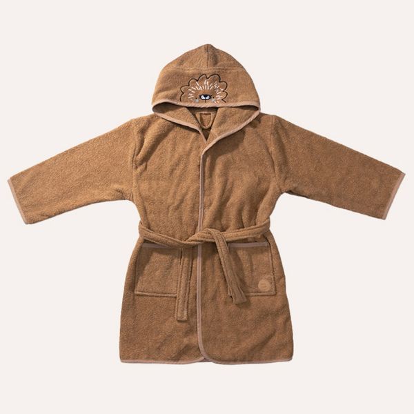 Children's bathrobe size 110-122 with lion design in caramel from Petite Amélie 