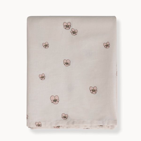 Cotton beige flat bed sheet with pink flowers 75x100 cm from Petite Amélie