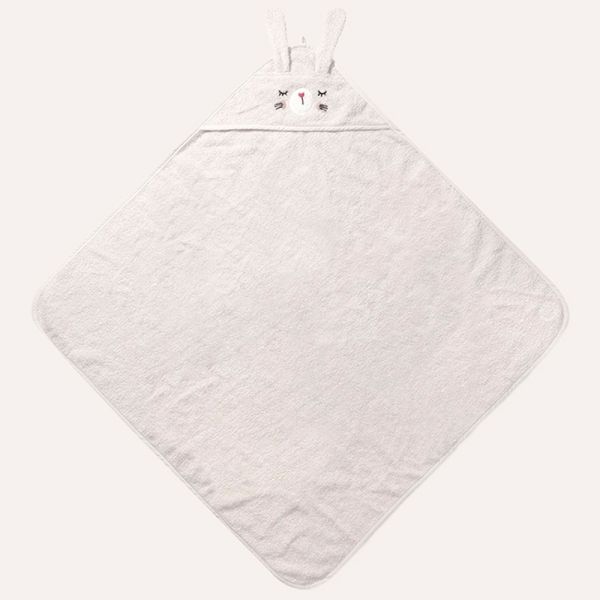 Hooded towel 75x75 cm in beige with bunny design made of organic cotton from Petite Amélie 