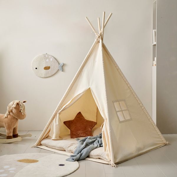 White teepee tent 158 cm tall made from cotton and pine wood from Petite Amélie