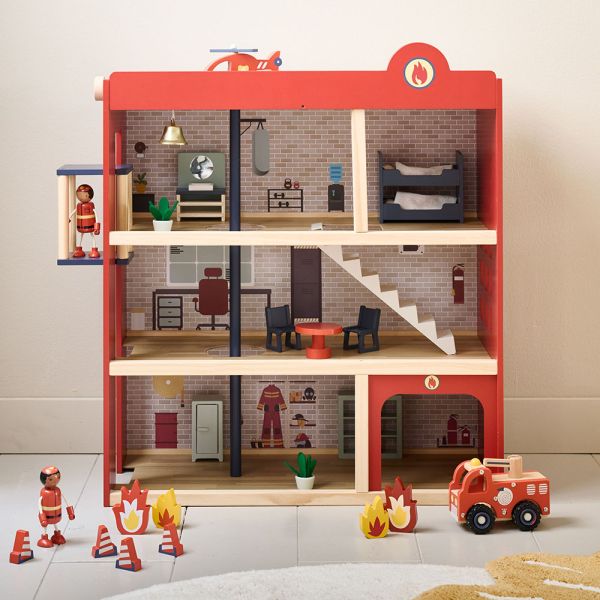 Wooden fire station in red 70x29x72 cm made of MDF from Petite Amélie 