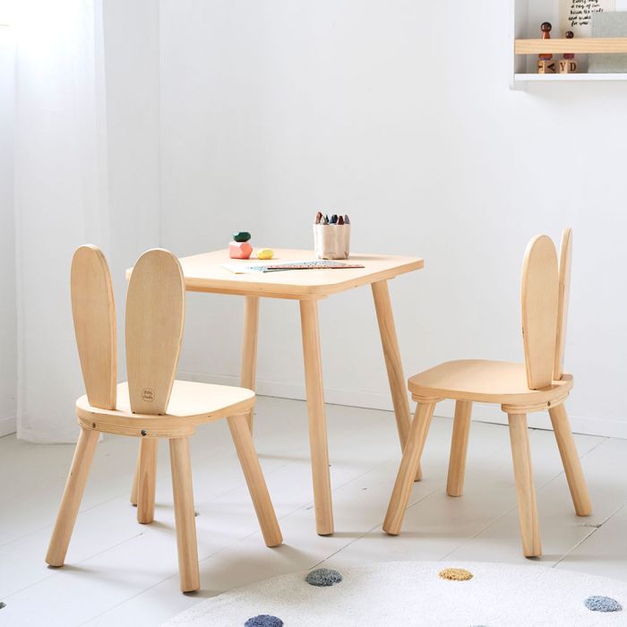 Children s Table Set with Bunny Chairs Natural Petite Amelie