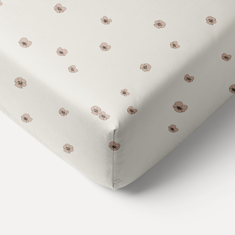 TODDLER FITTED SHEET 70 X 140 CM «PANSY» | BEIGE-PINK