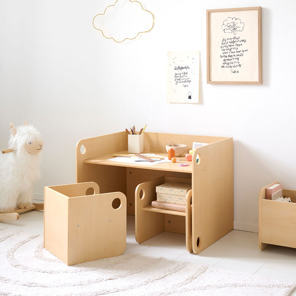 MONTESSORI TABLE AND CHAIRS SET «ELLIPSE» | NATURAL